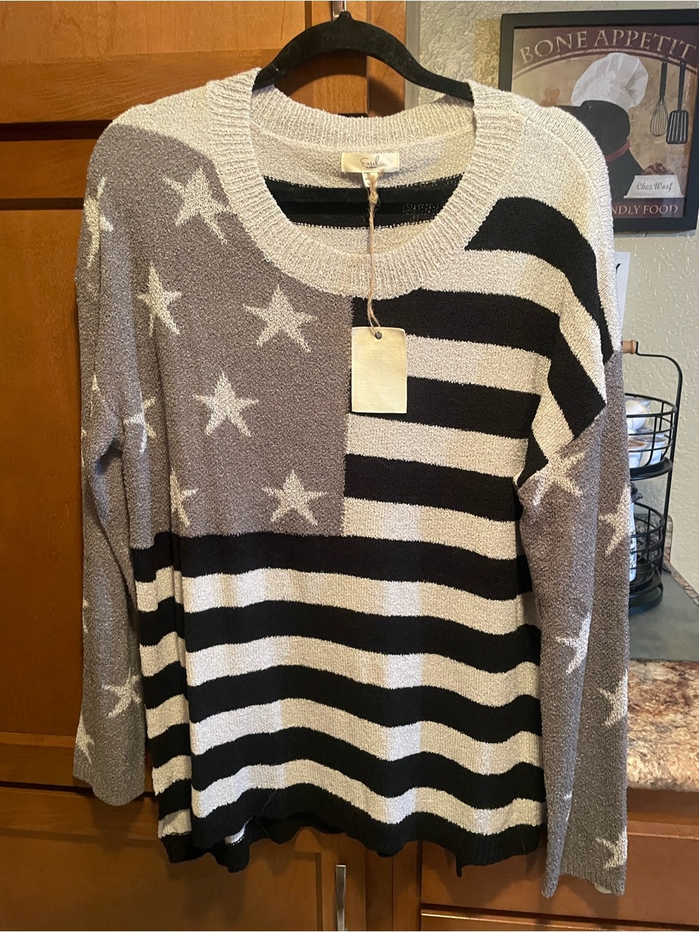 easel Stars & Stripes Crewneck Sweater in Black and Cream